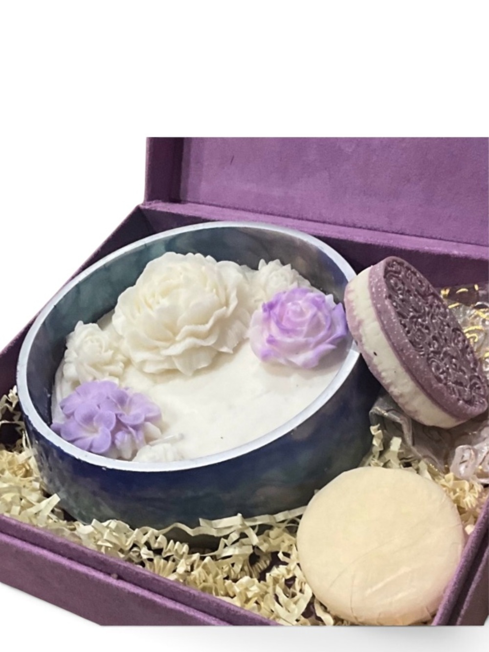 Flowers & Flame Lavender/Vanilla/Rose 3 Wick Soy Candle & 2 Soaps